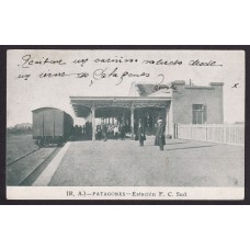 ESTACION DE FERROCARRIL ANTIGUA TARJETA POSTAL TREN PATAGONES